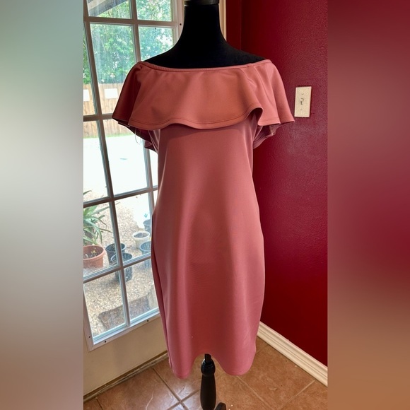 alison andrews Dresses & Skirts - Alison Andrews Off Shoulder Ruffle Dress Size Small Pink Knee Length Party